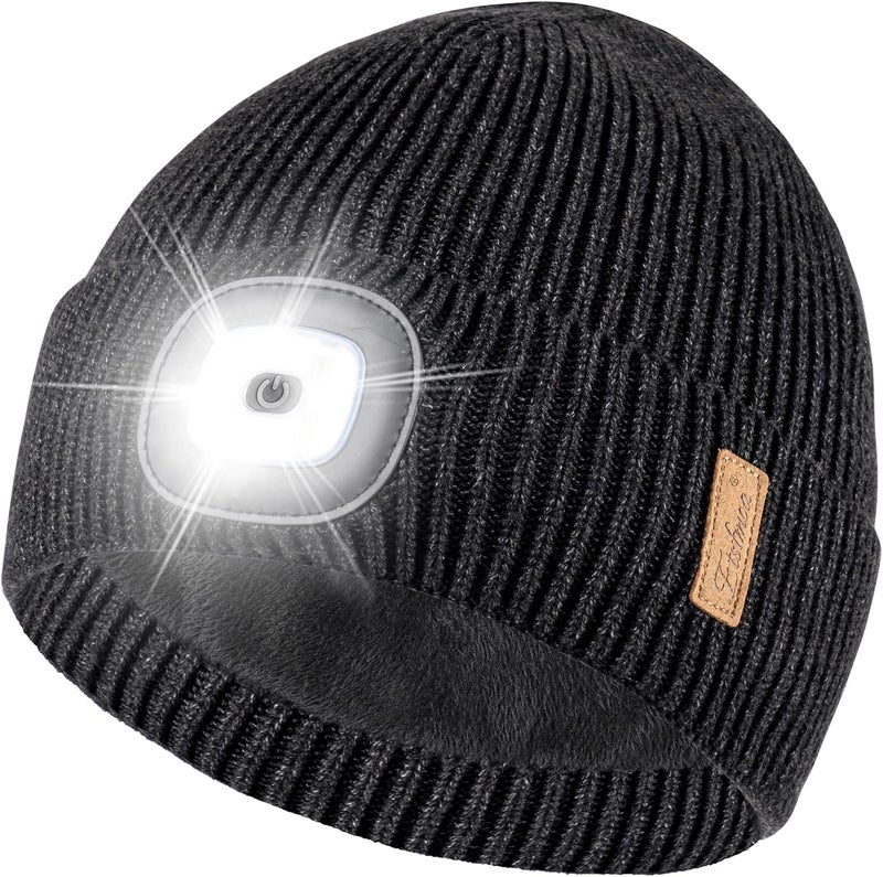 Etsfmoa Store Unisex Hat with Light,Fleece Lined Beanie Warm Knit Hat,Gifts for Men Women,Rechargeable LED Cap - Image 1